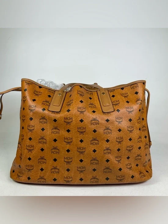 MCM Liz Large Reversible Visetos Brown Cognac Shopper Tote Bag - Picture 4 of 16